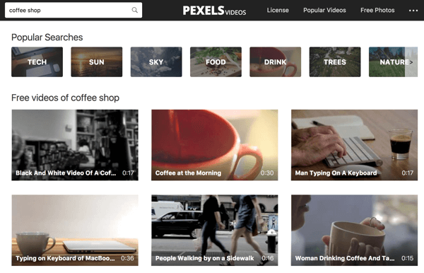 Pexels Videos makes it easy to do a keyword search for video footage.