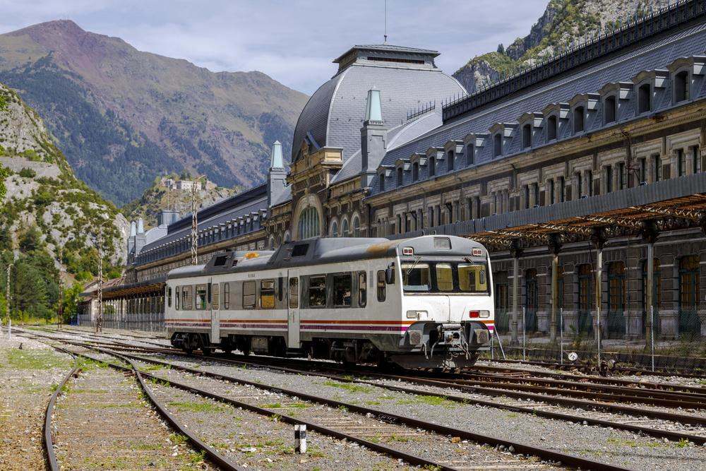 Canfranc, Spain - August 30, 2017: Abandoned railway station of Canfranc Huesca Spain