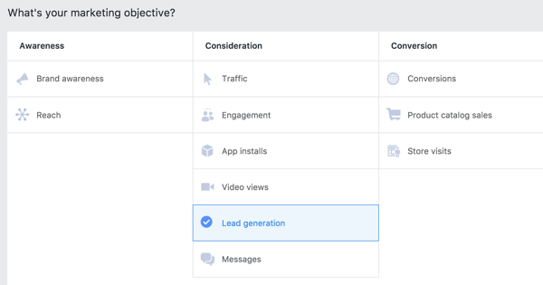 When you create the Facebook ad that you'll show to your custom audience, choose the Lead Generation objective.