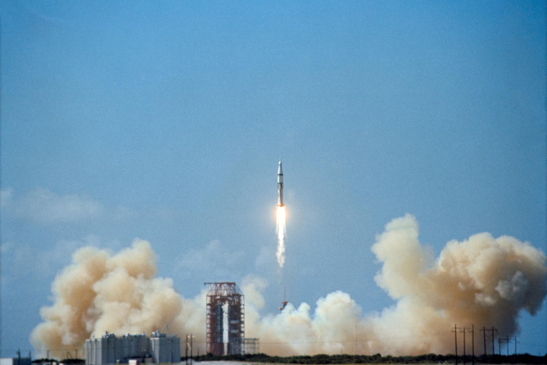 The successful launch of Apollo 7 in October, 1968, to test the command module, paved the way for a dash to the Moon.