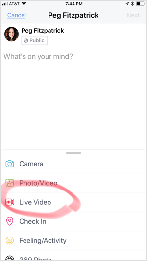Facebook Creator app start live video