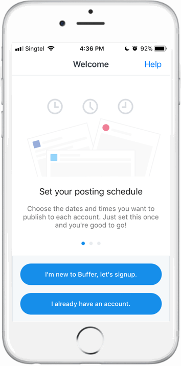 Buffer mobile app signup step 1