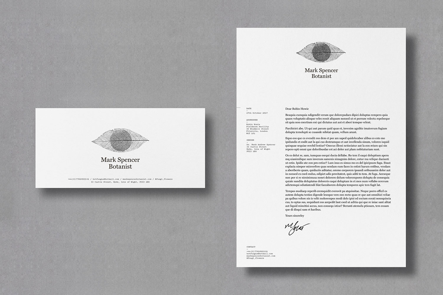 Mark Spencer forensic botanist letterhead
