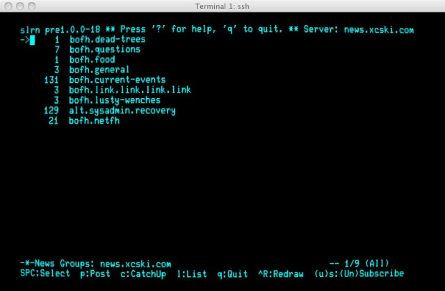 Ah, a delightful Usenet terminal.