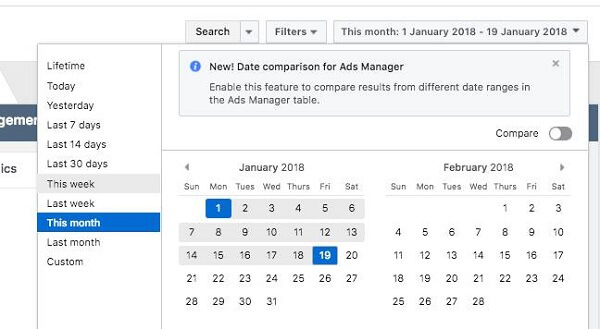 Facebook rolled out two new reporting features in Ads Manager, Date Comparison and Creative Reporting.