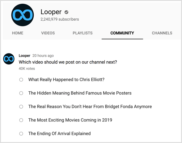 YouTube channel Community tab poll to gauge interest in topics