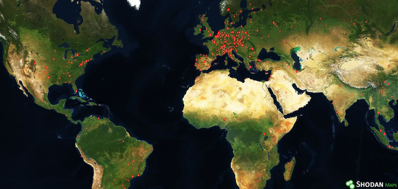 Shodan map shows CODESYS devices Shodan map shows CODESYS devices