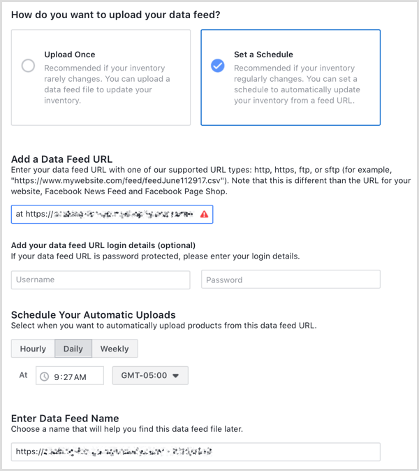 Choose how you want to update your data feed in Shopify.