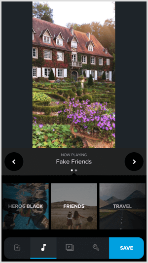Add music to your Quik project.