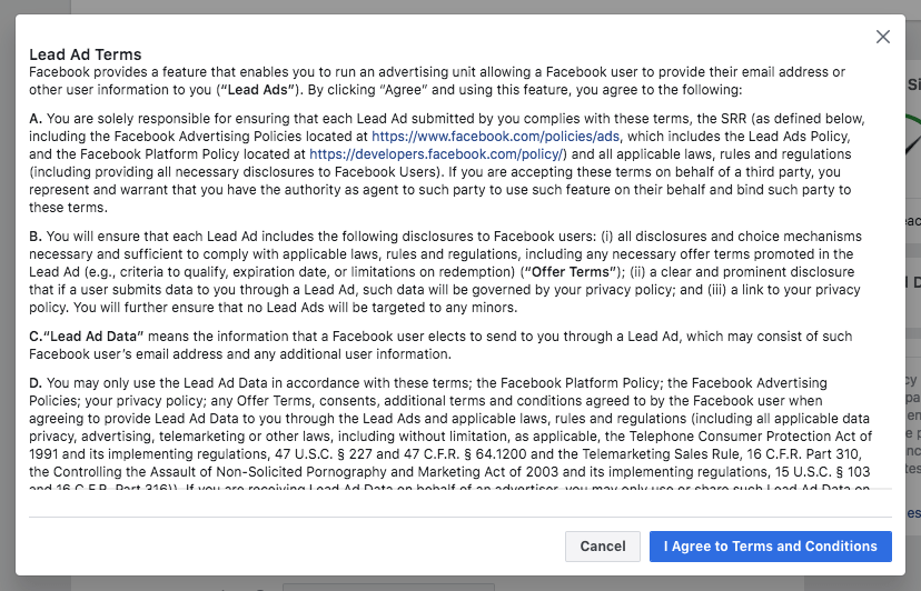 Facebook lead ads terms Facebook lead ads terms