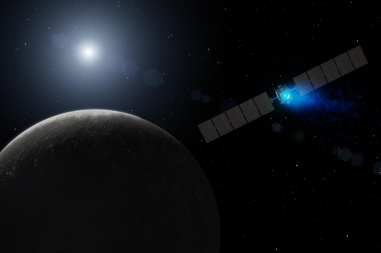 <em>An artistic rendering of Dawn at Ceres</em>