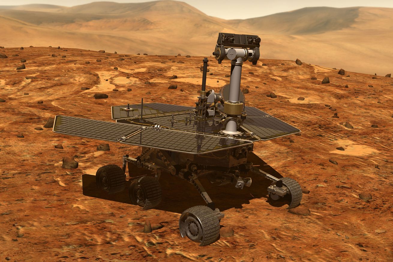 <em>An artistic rendering of NASA’s Opportunity rover</em>