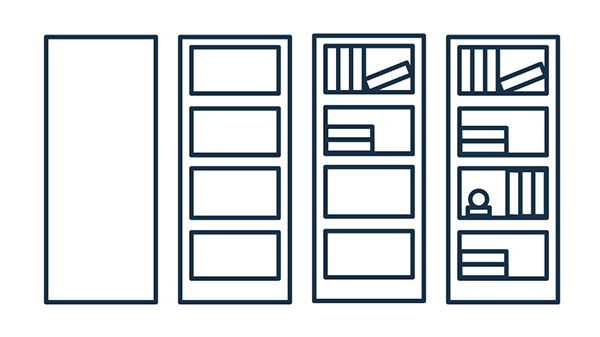how to illustrate a bookcase in an office