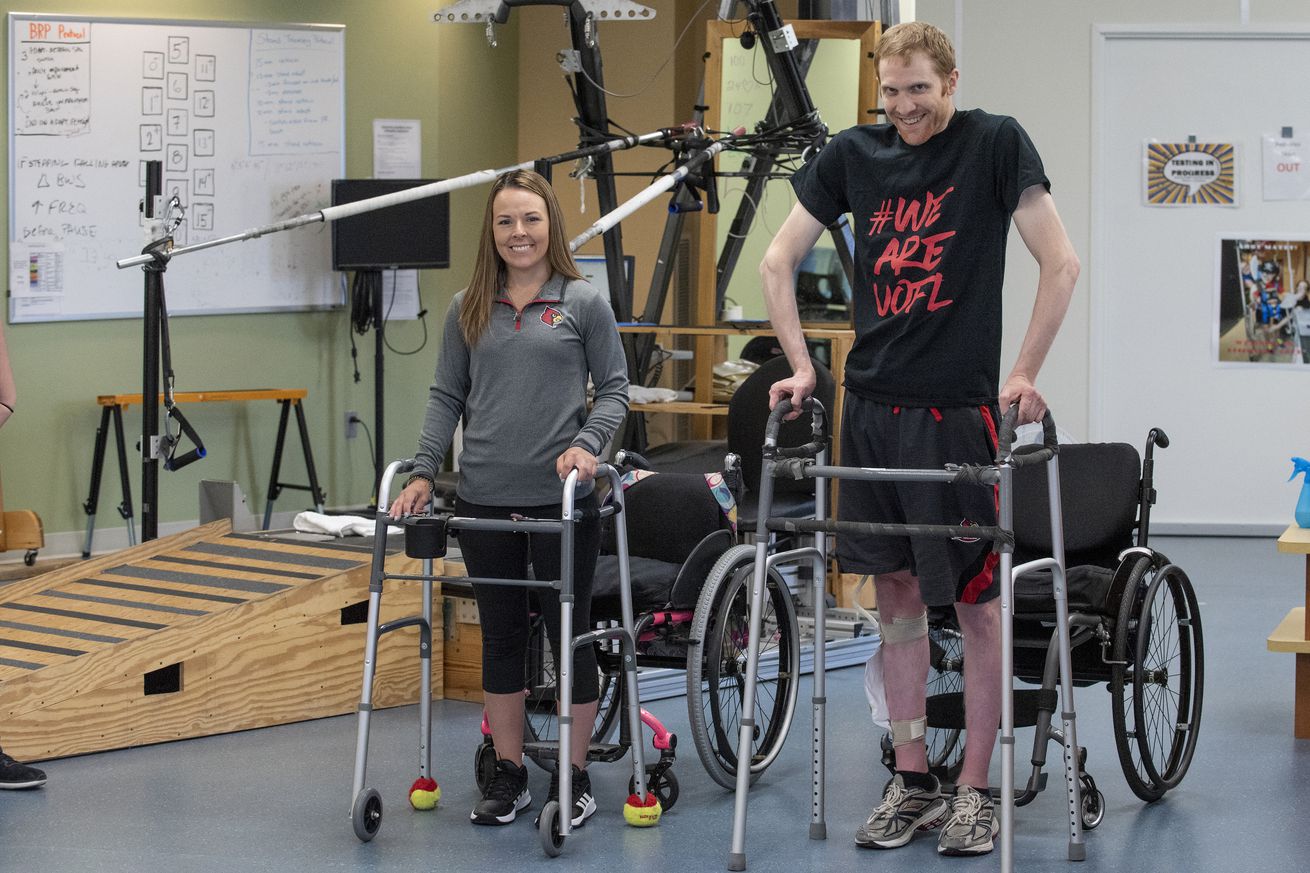 <em>Kelly Thomas and Jeff Marquis, who both have complete spinal cord injuries, have walked for the first time as the result of spinal cord stimulation and intensive physical therapy.</em>