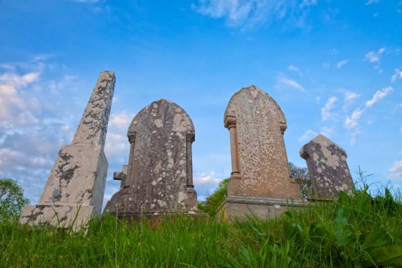 Timeworn headstones in Donegal Cemetery.