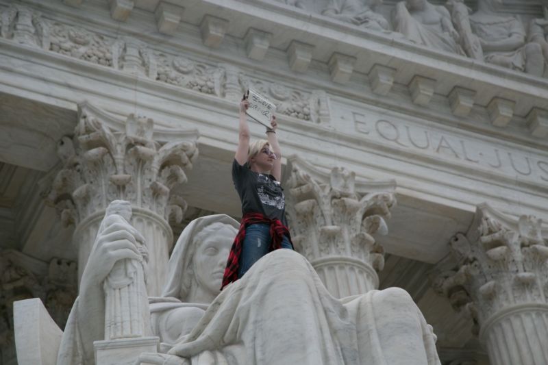 Protesting confirmation of US Supreme Court Justice Brett Kavanaugh on October 6, 2018, outside Supreme Court in Washington, DC. 