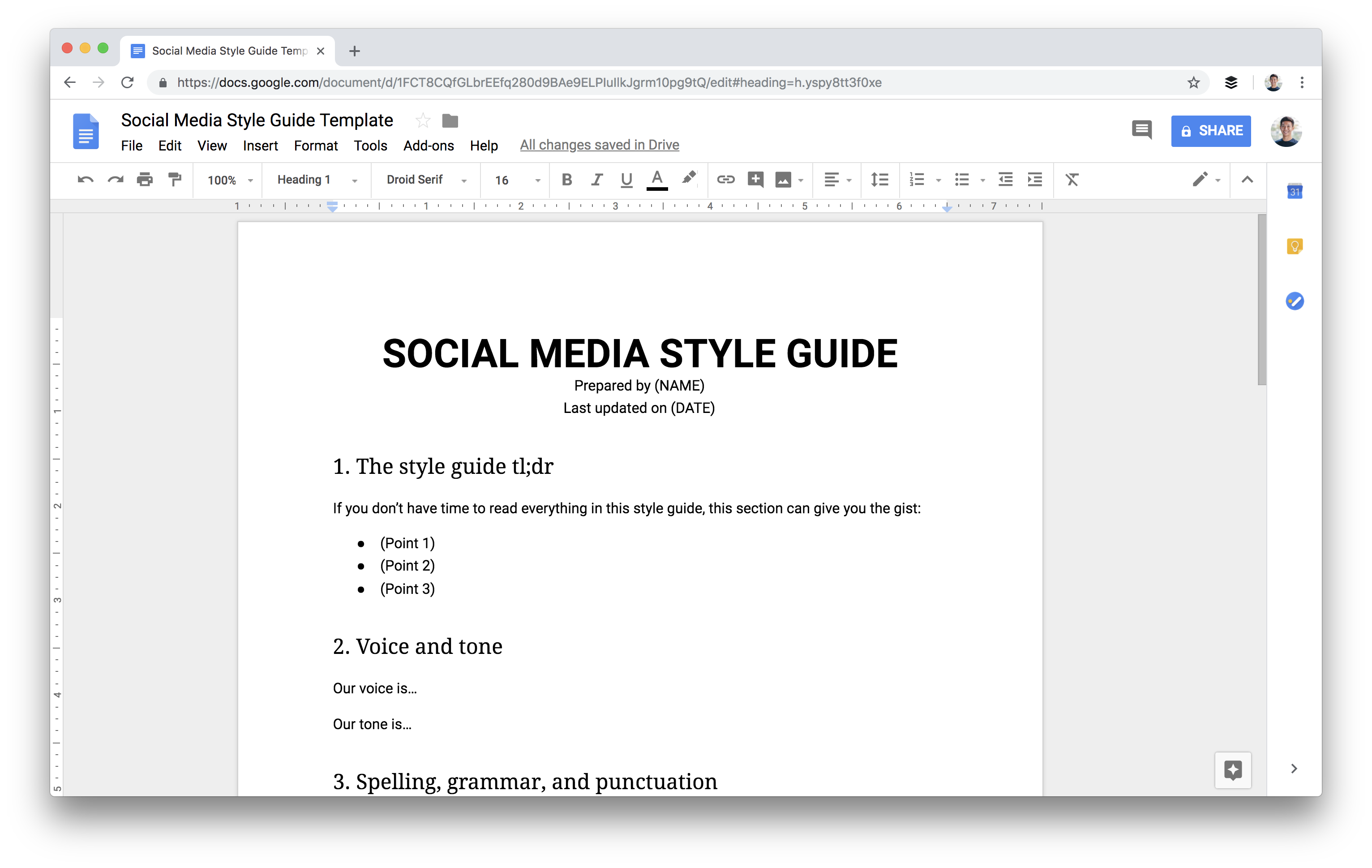 Social media style guide template