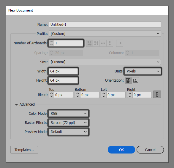 binoculars icon document setup