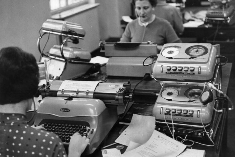 Secretaries use typewriters, before the word processor changed everything.