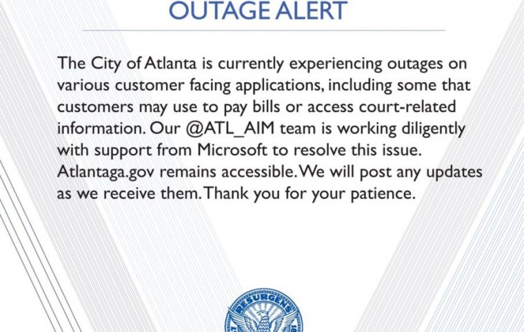 The message posted to social media by the city of Atlanta in the wake of an apparent ransomware attack.