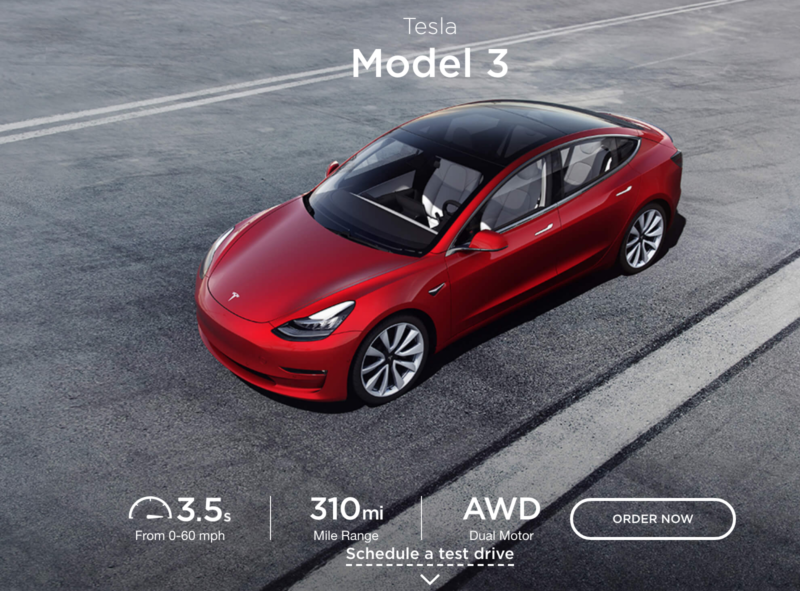 Tesla's Model 3 page on Friday.