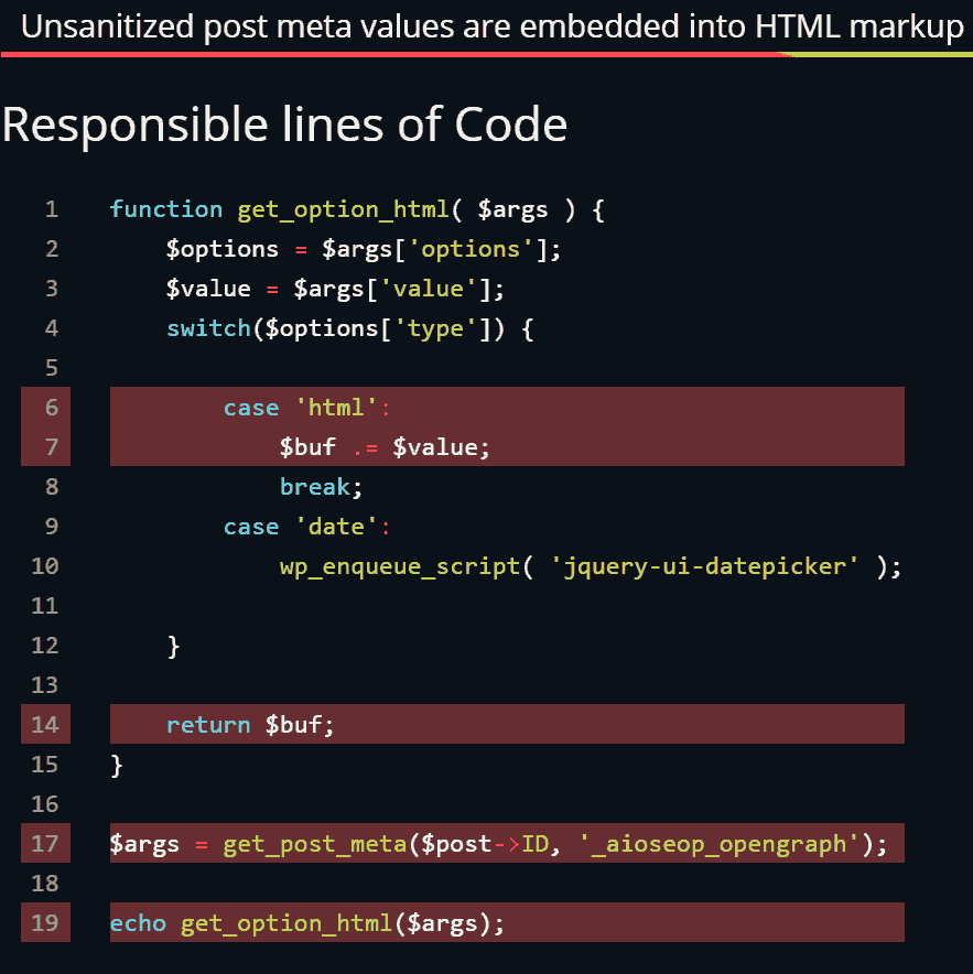 Screenshot of code from the All in One SEO Pack plugin