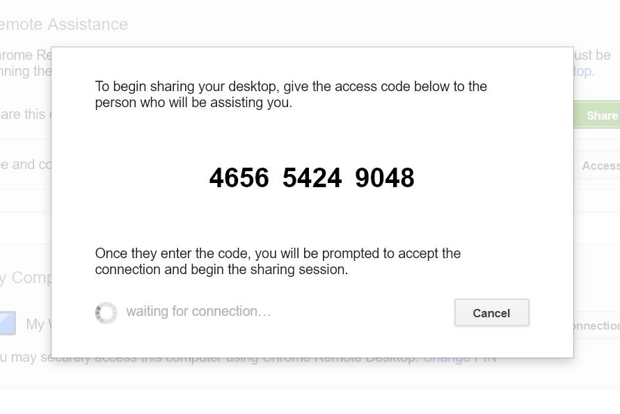 Chrome Remote Desktop generated code