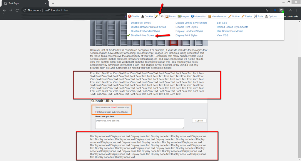 Apply disable inline styles of Web Developer addon