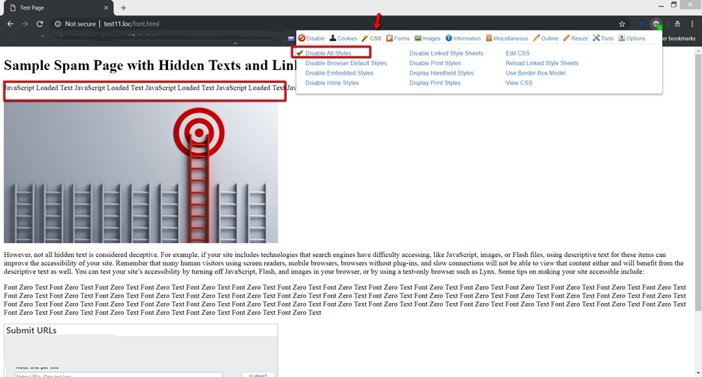 Apply disable all styles of Web Developer addon