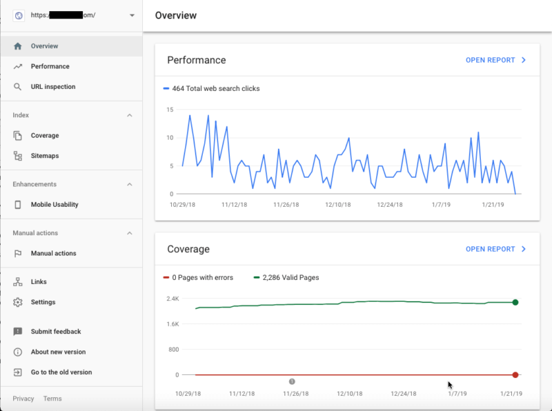 Google Search Console Overview Screenshot