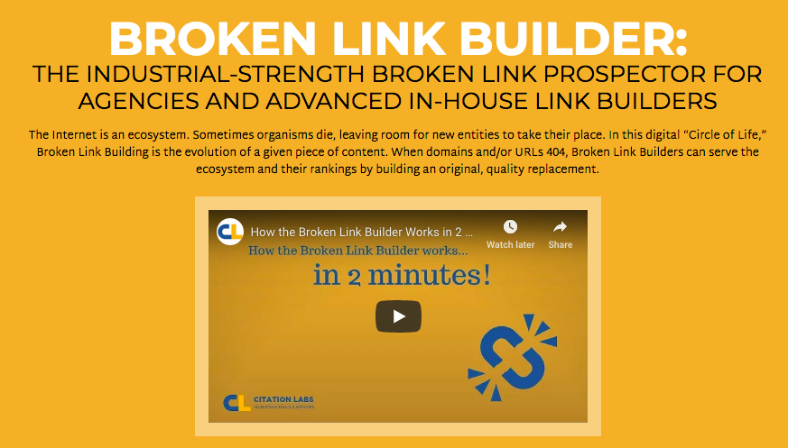 Screenshot of Broken Link Builder
