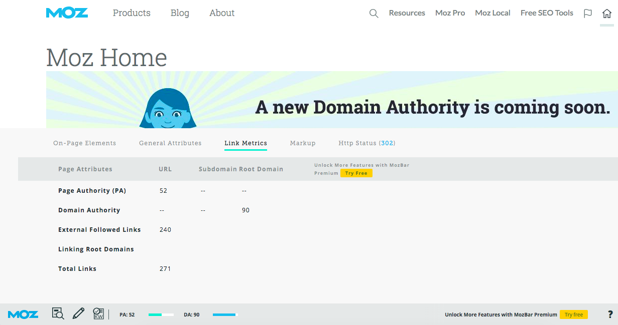 Screenshot of MozBar