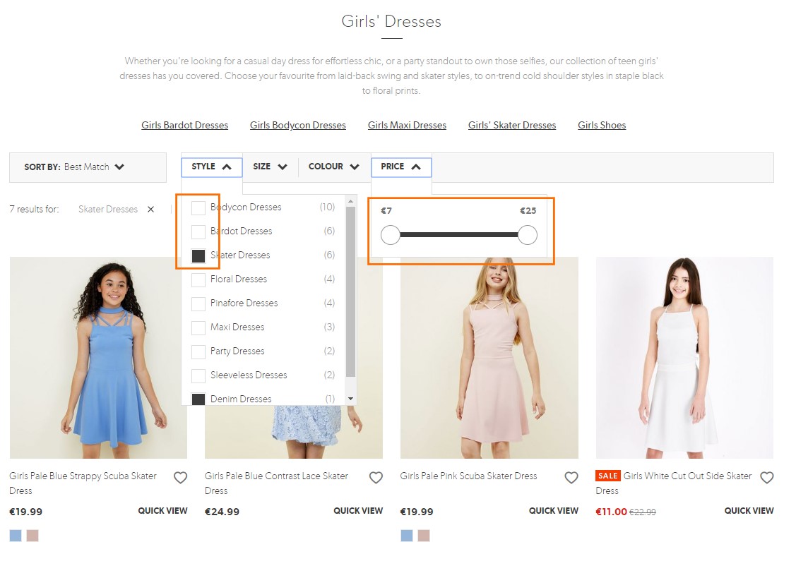 Example of usage of various design functions for search filters