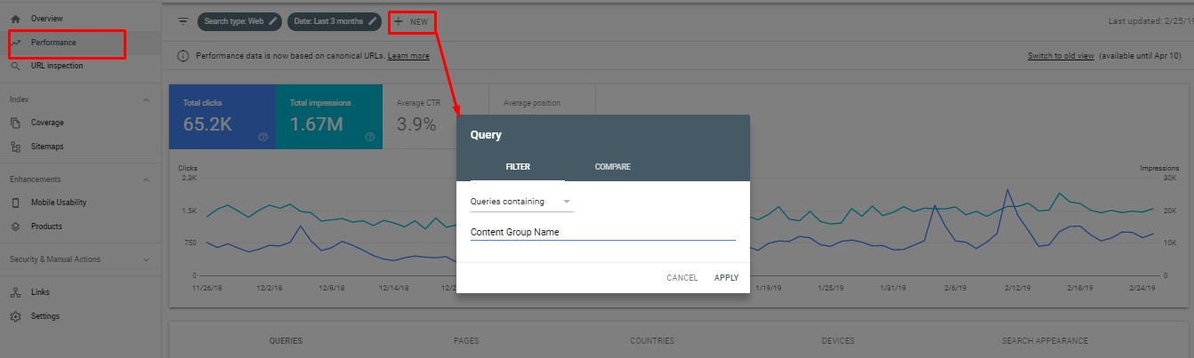 Example of query data in the Google Search Console