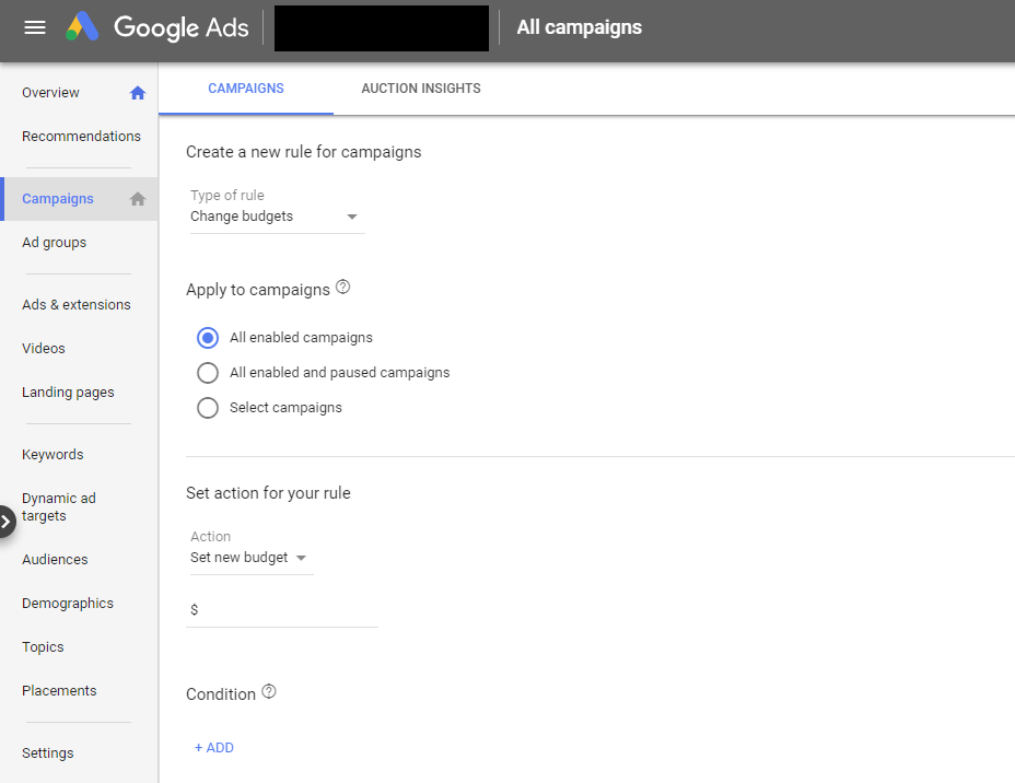 Example of Google Automated Rules