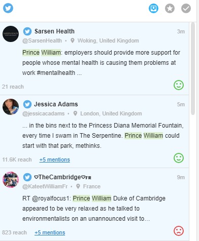 Screenshot of mentions for a specific keyword