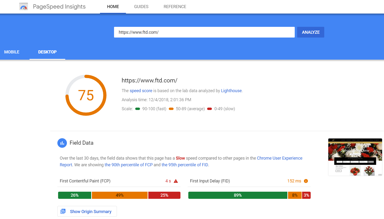 Screenshot of PageSpeed Insights - desktop
