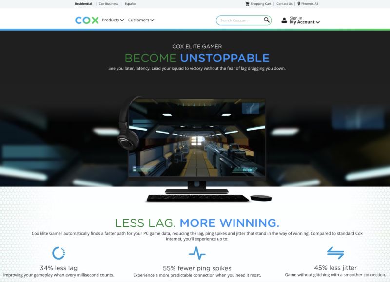 Cox's website advertises
