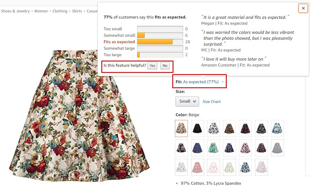 Screenshot example of showing buyer preferences for products