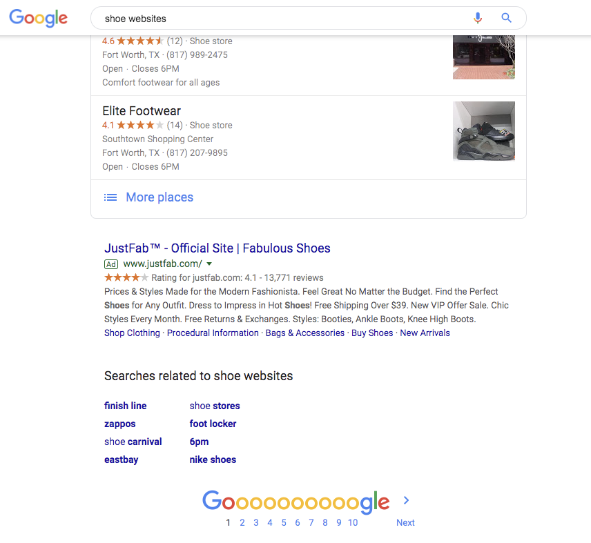 Example of an average position listing spotted at the bottom of Google SERP