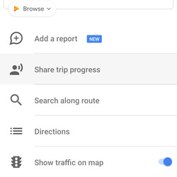 Once you’ve started a trip, you can share your progress with a friend.