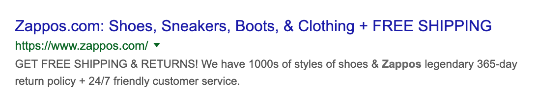 Snippet example of USP focused meta content