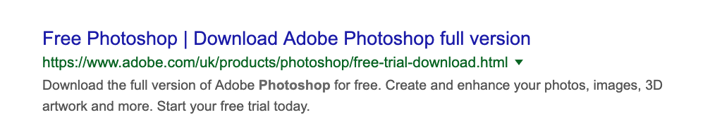 Snippet example of call-to-action focused meta content