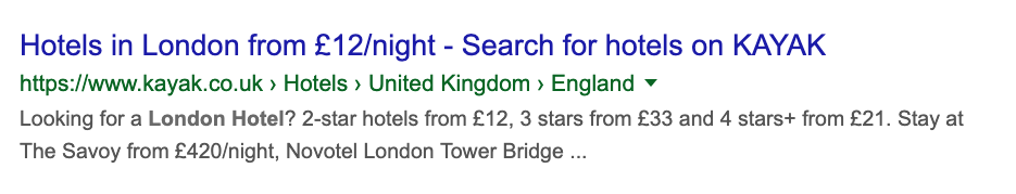 Snippet example of offer-focused meta content