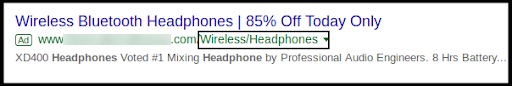 Example of using a good display URL in ads