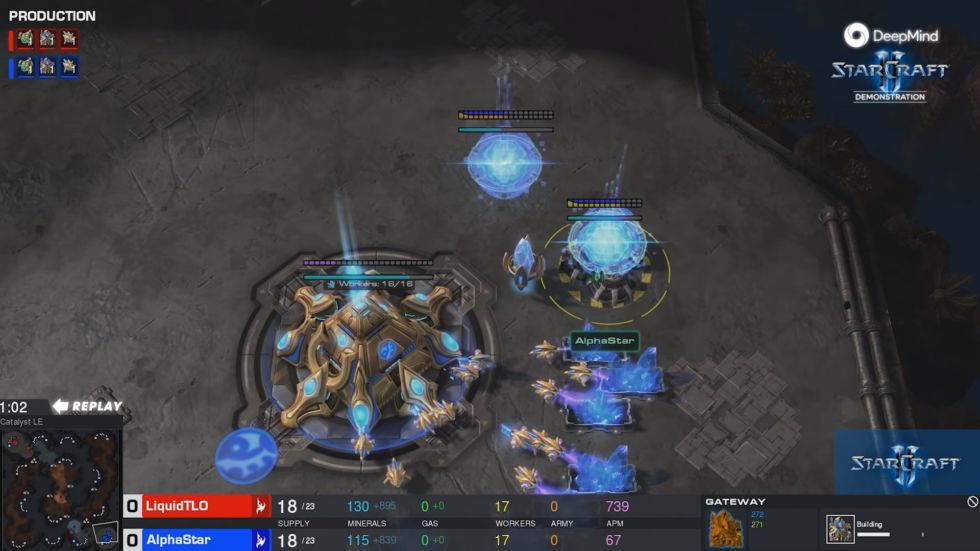 A screenshot from the AlphaStar v TLO game in January.