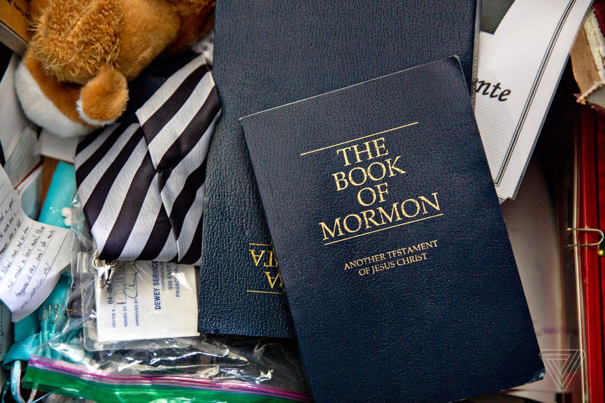 Joseph Hack's Book of Mormon and tie in a chest full of belongings from his mission for the LDS Church. Hack just recently had his name removed from the LDS church record using quitmormon.com.