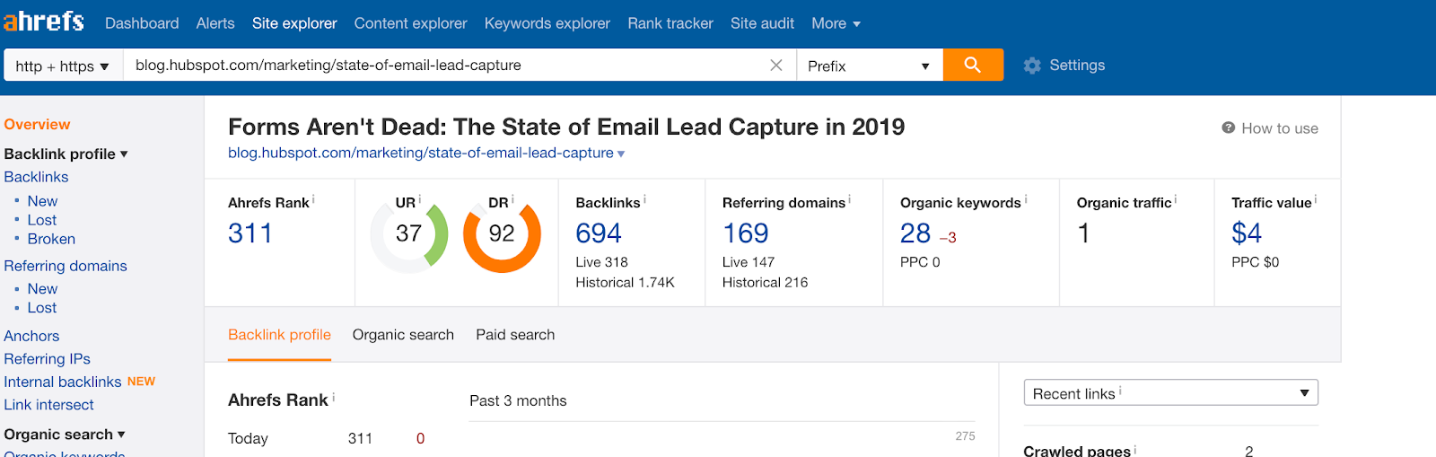 ahrefs example of using research content to improve link building