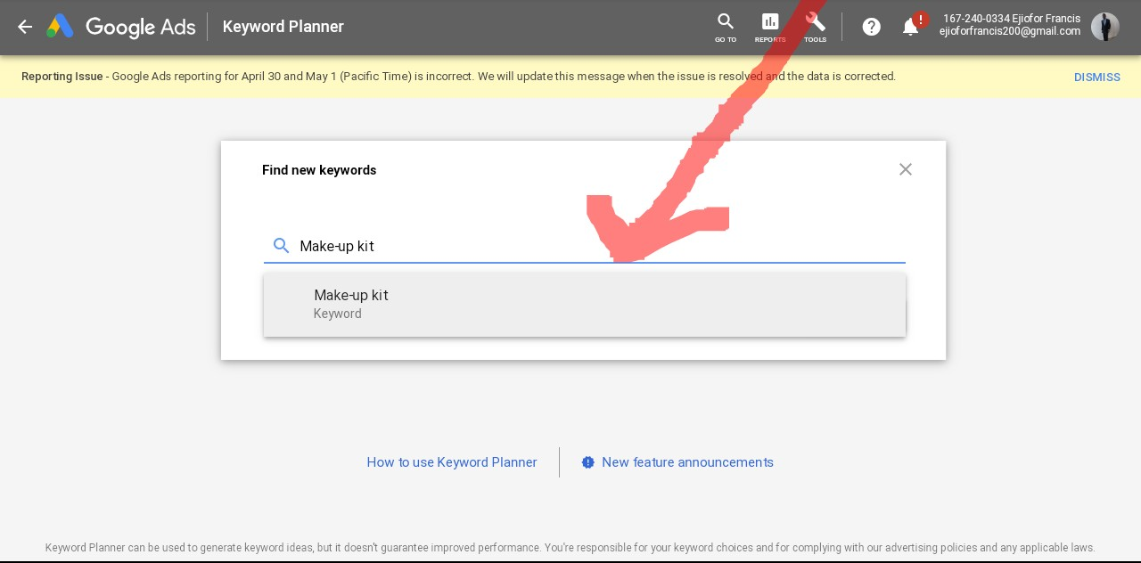 Example of using Google Keyword Planner to find keywords searchers use on Amazon for effective Amazon PPC management