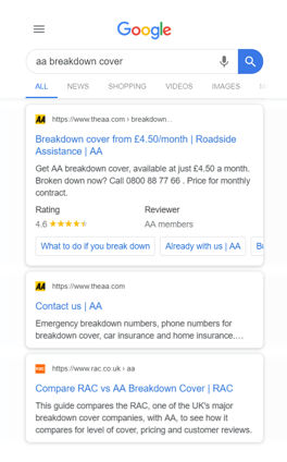 Example of Google serp for aa breakdown